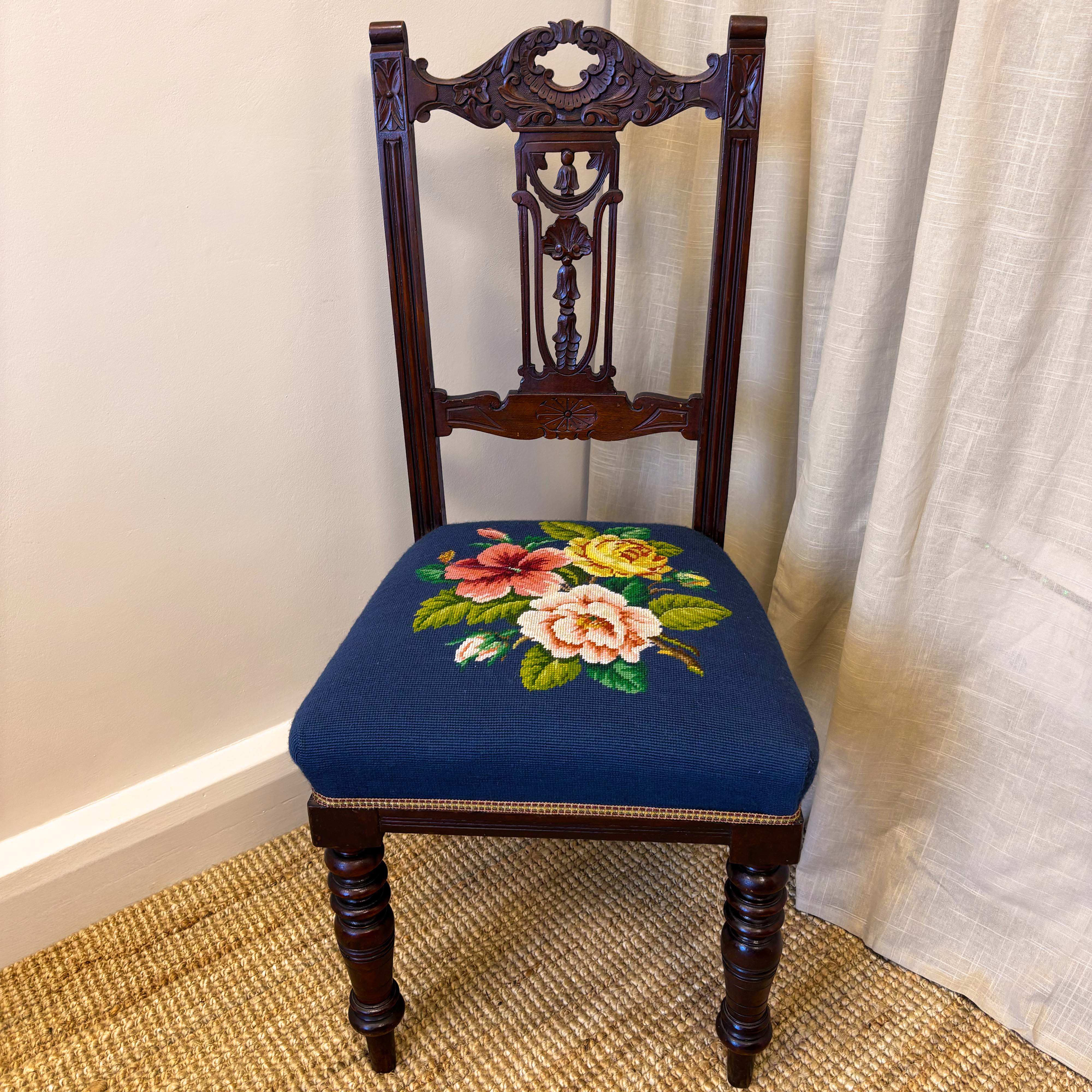 Edwardian Mahogany Floral Needlepoint Chair