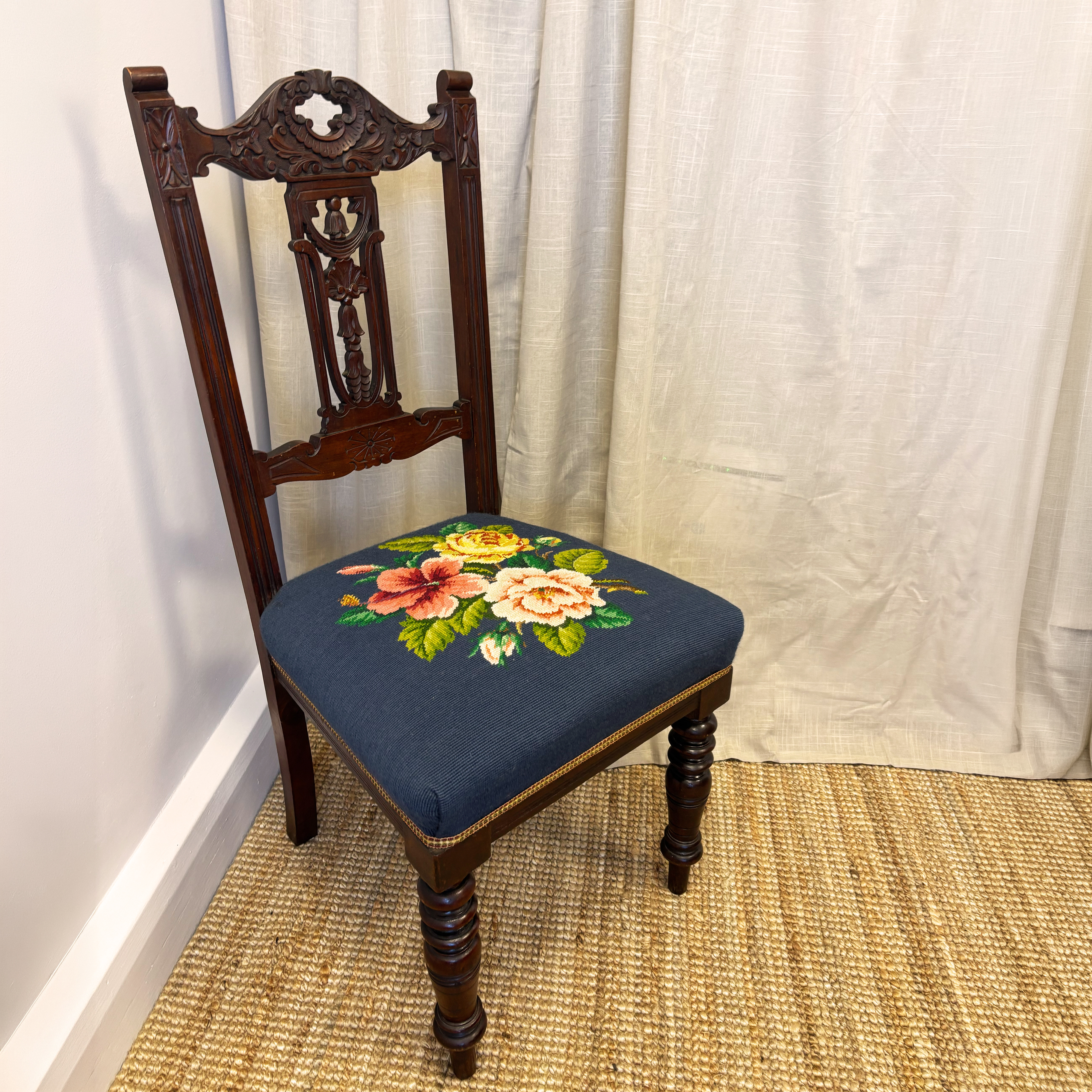 Edwardian Mahogany Floral Needlepoint Chair