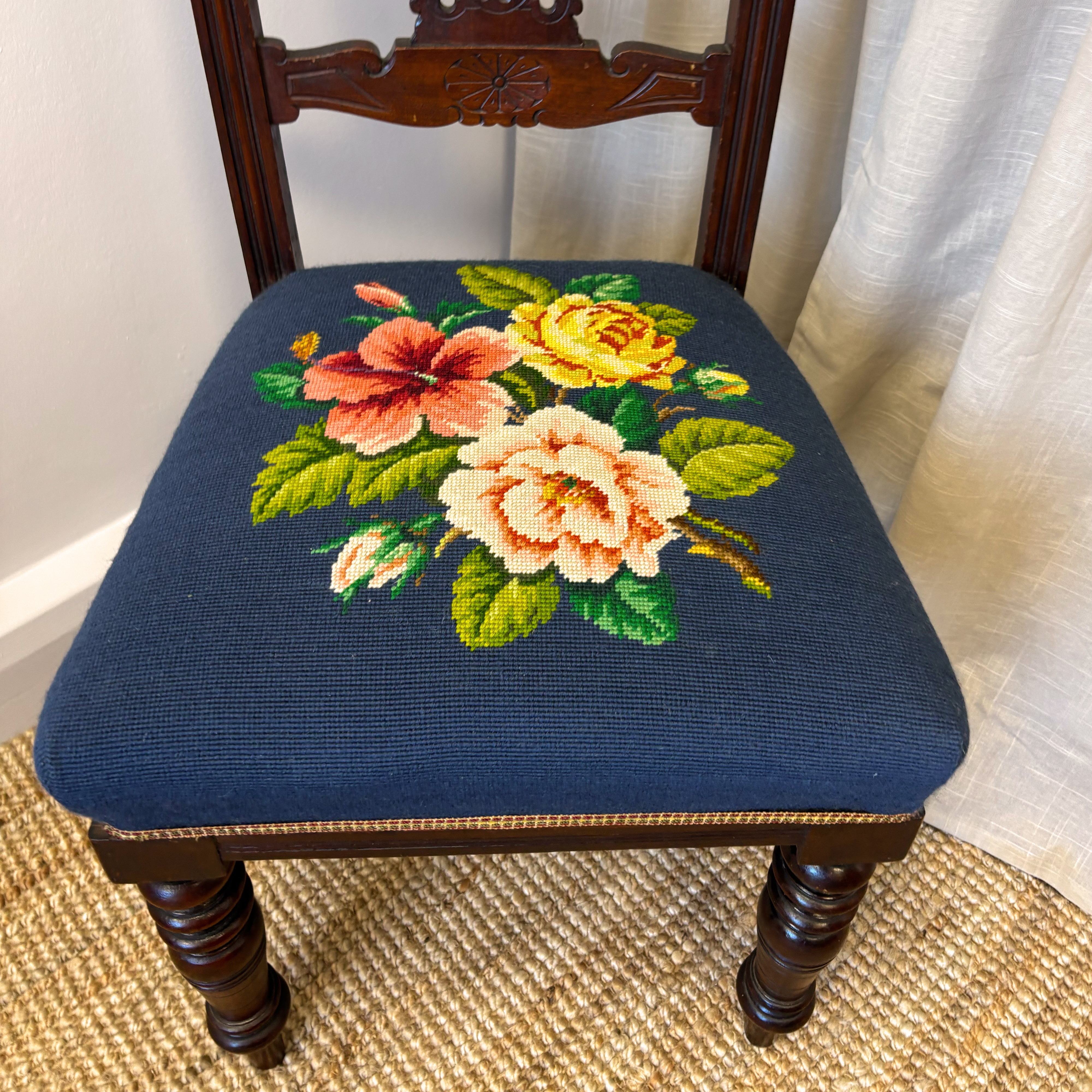 Edwardian Mahogany Floral Needlepoint Chair