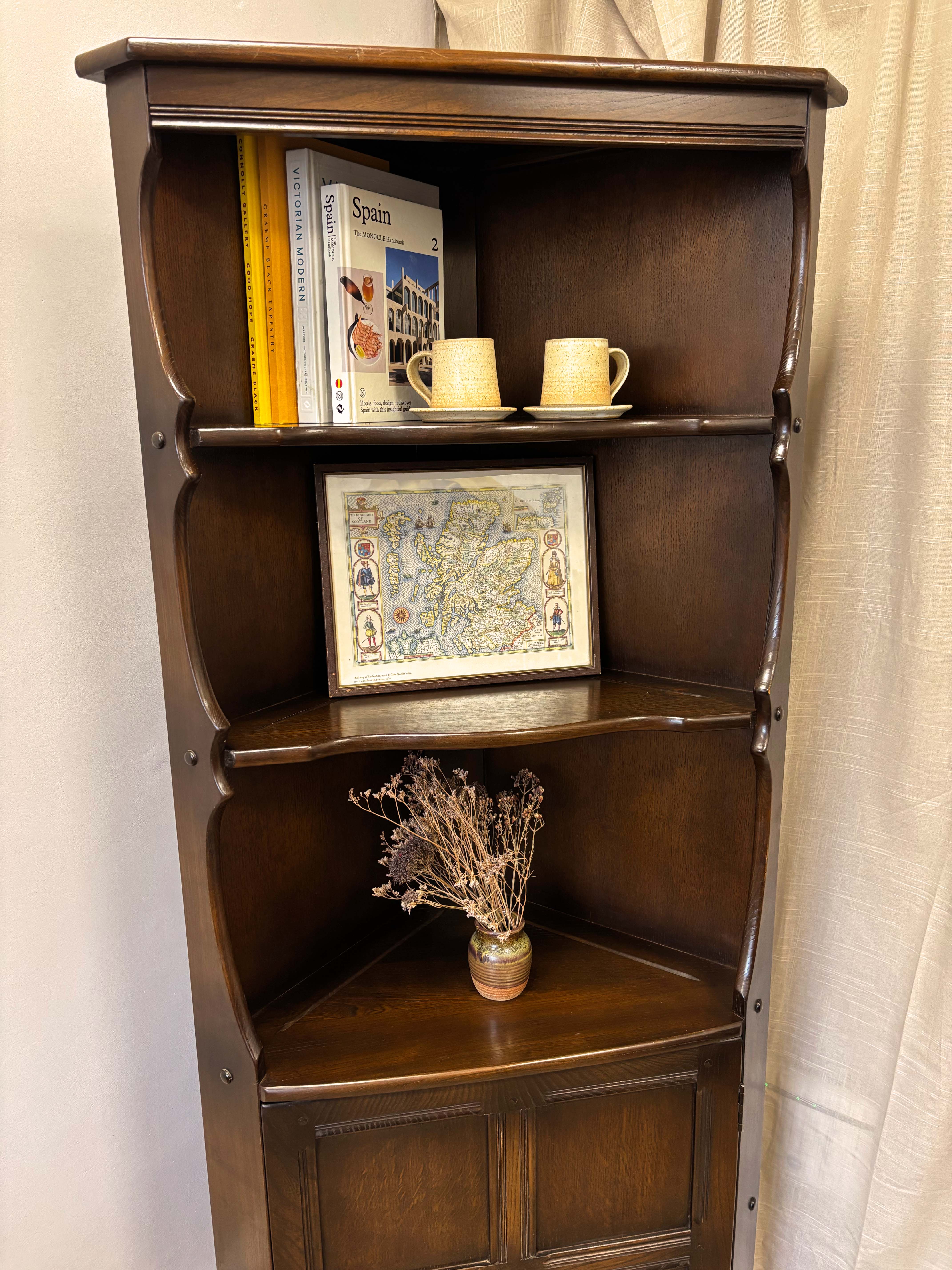 Dark Ercol Corner Cabinet / Bookcase