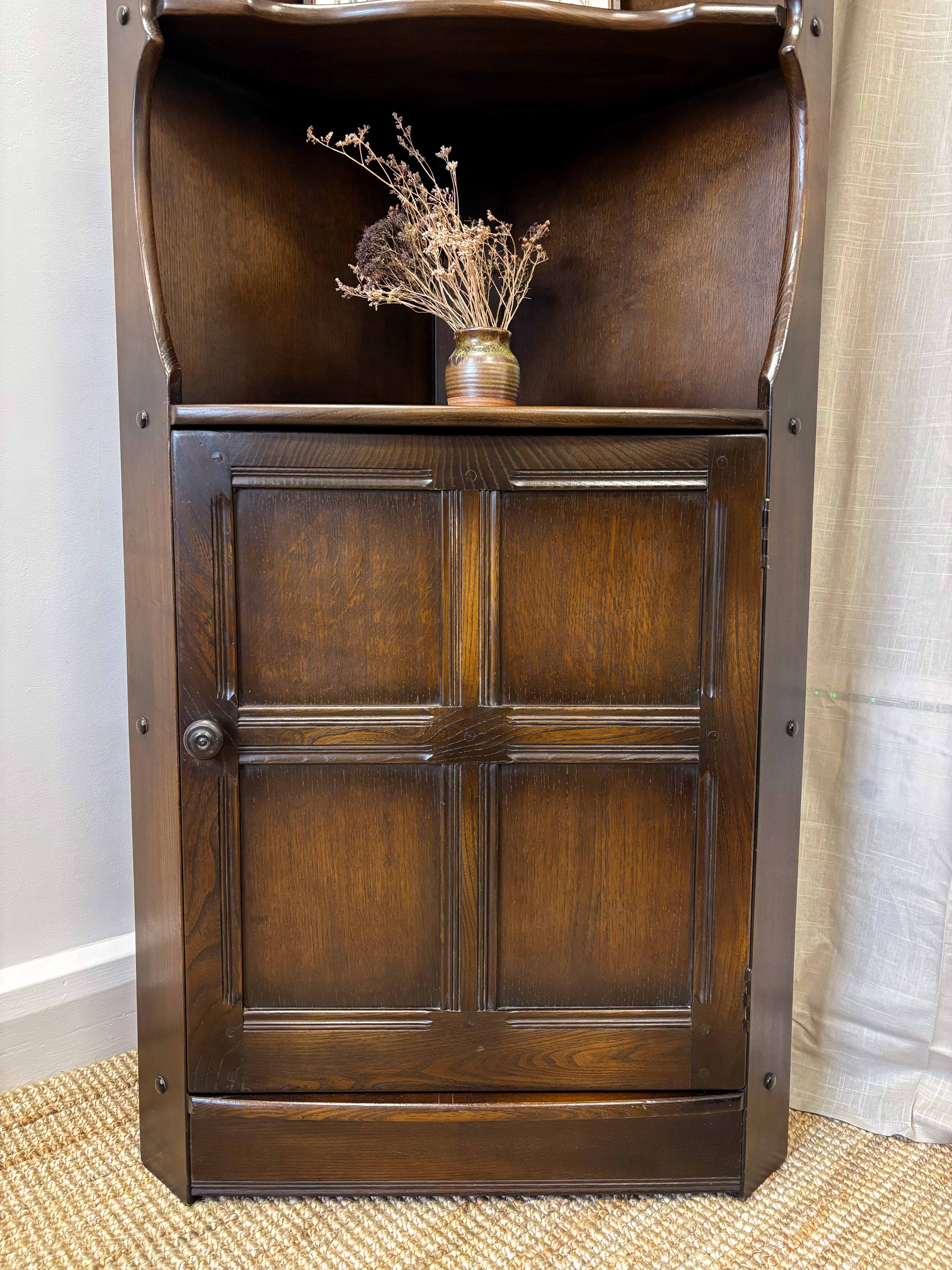 Dark Ercol Corner Cabinet / Bookcase