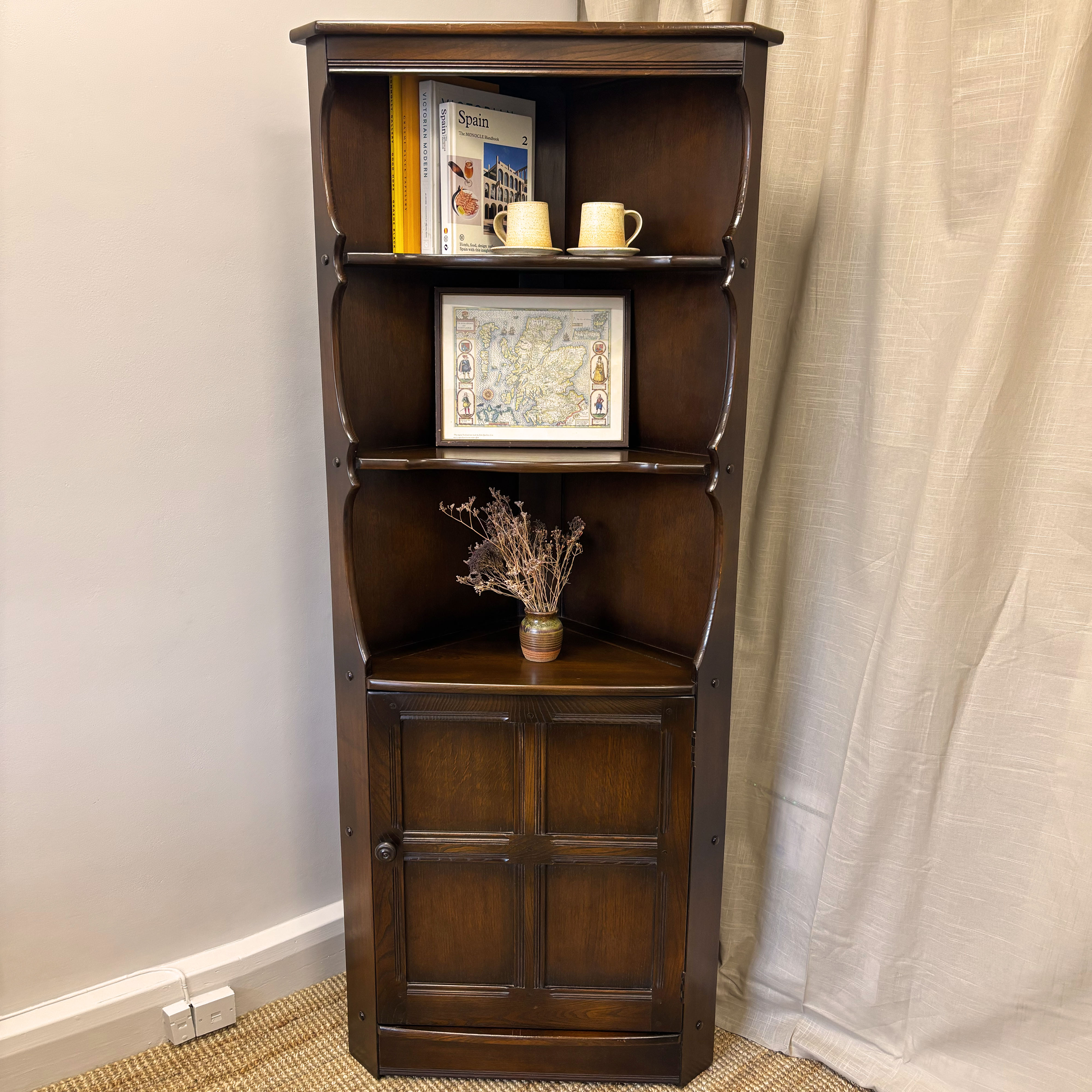 Dark Ercol Corner Cabinet / Bookcase