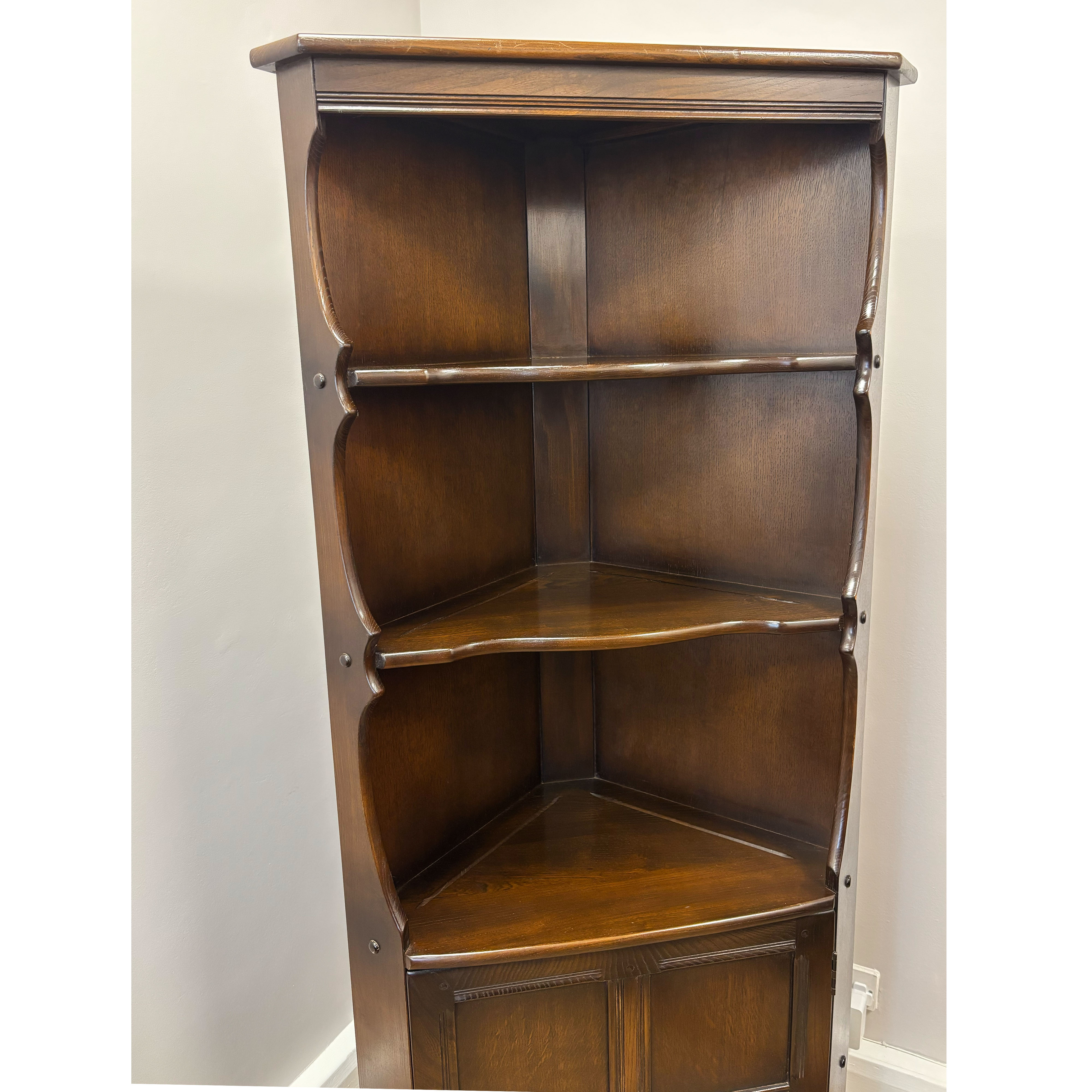 Dark Ercol Corner Cabinet / Bookcase