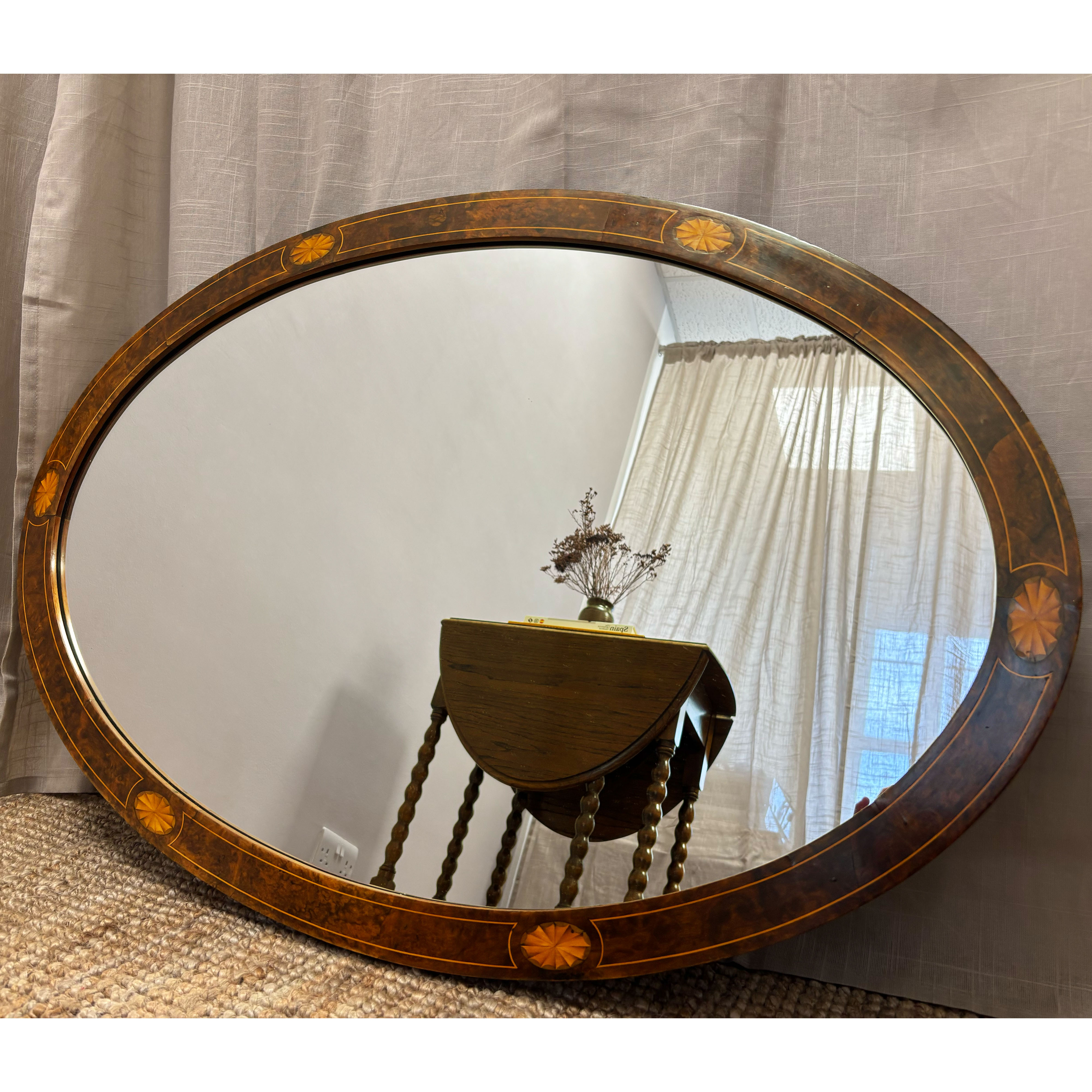 Oval Burr Walnut Framed Wall Mirror