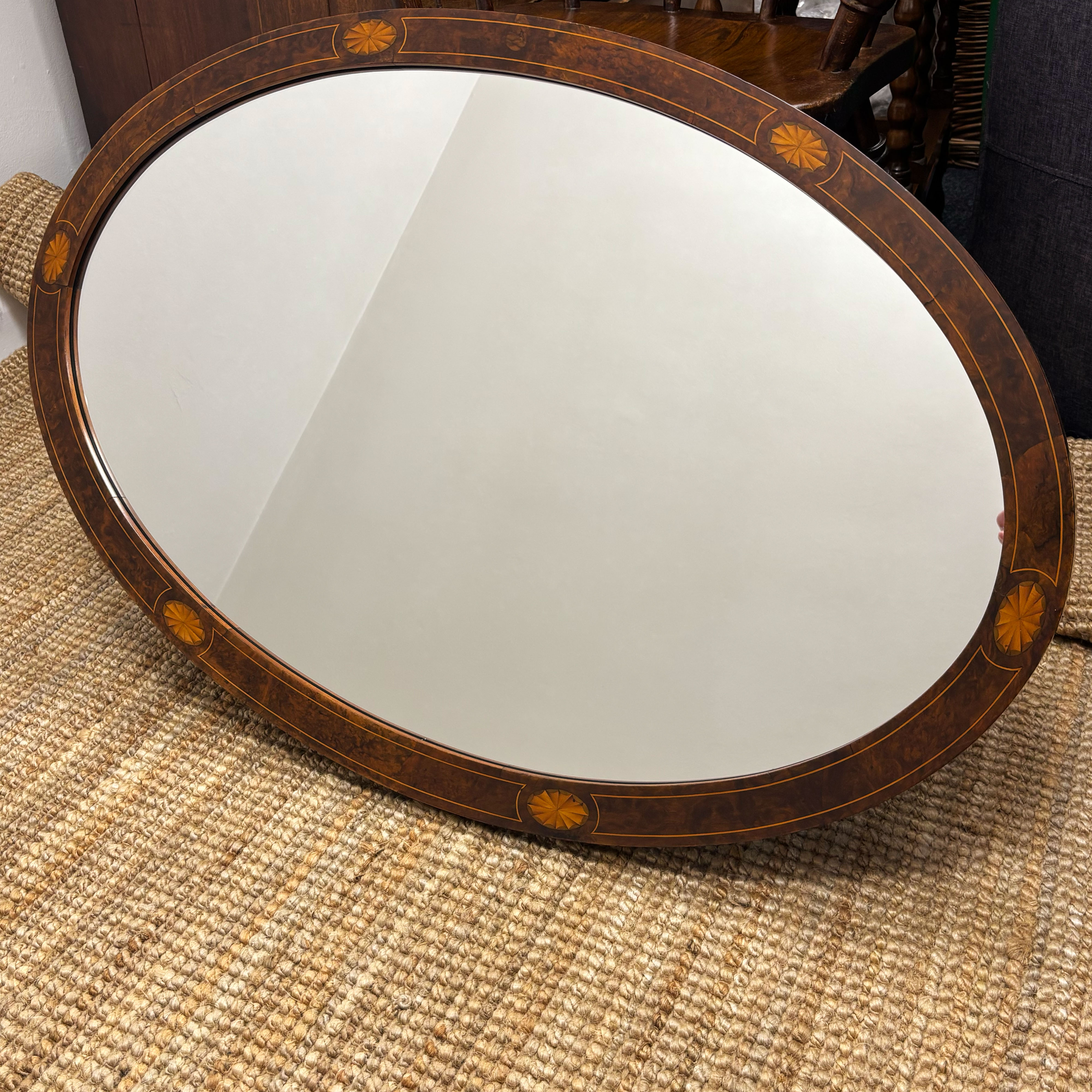 Oval Burr Walnut Framed Wall Mirror