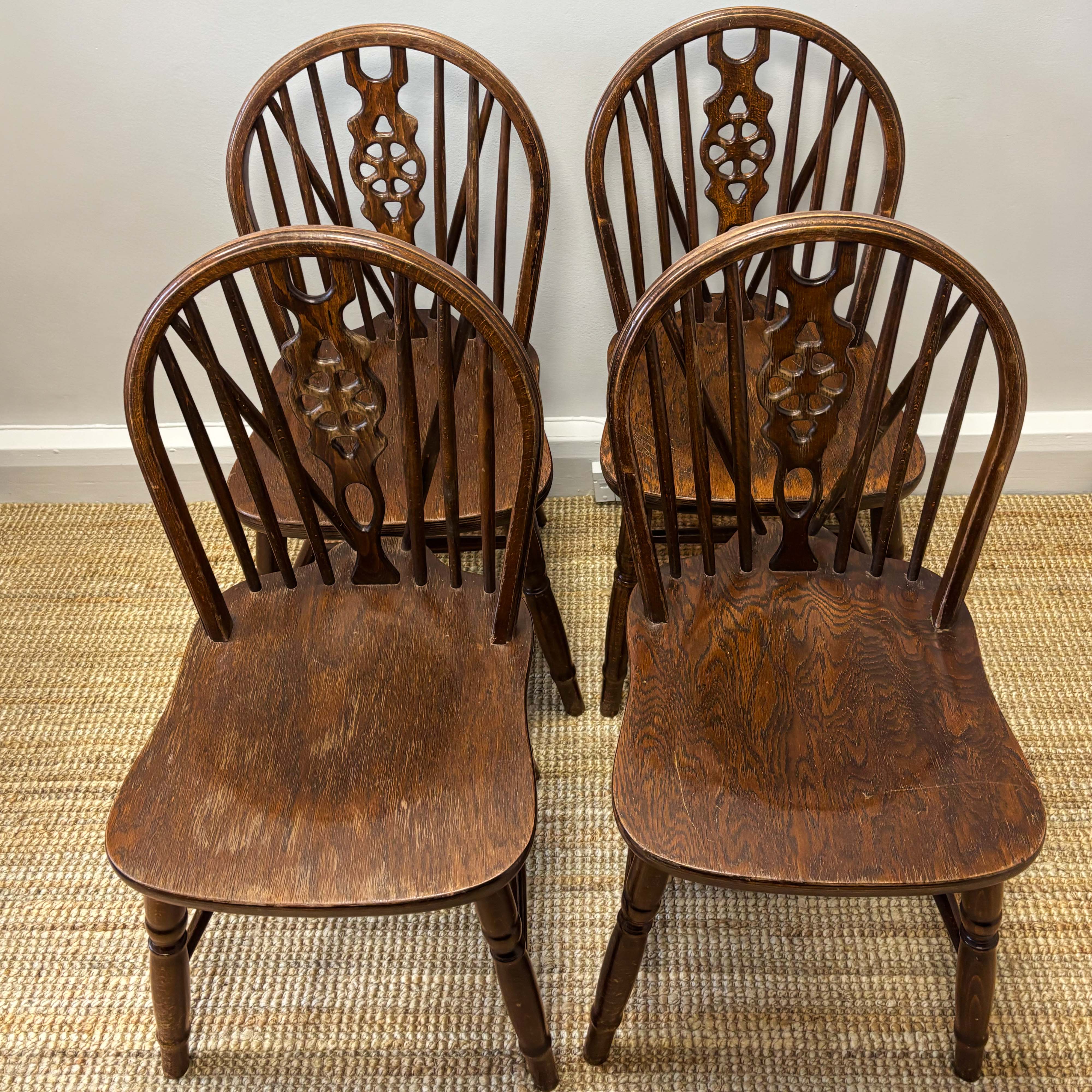 Vintage Romanian Wheelback Windsor Dining Chairs (Set of 4)